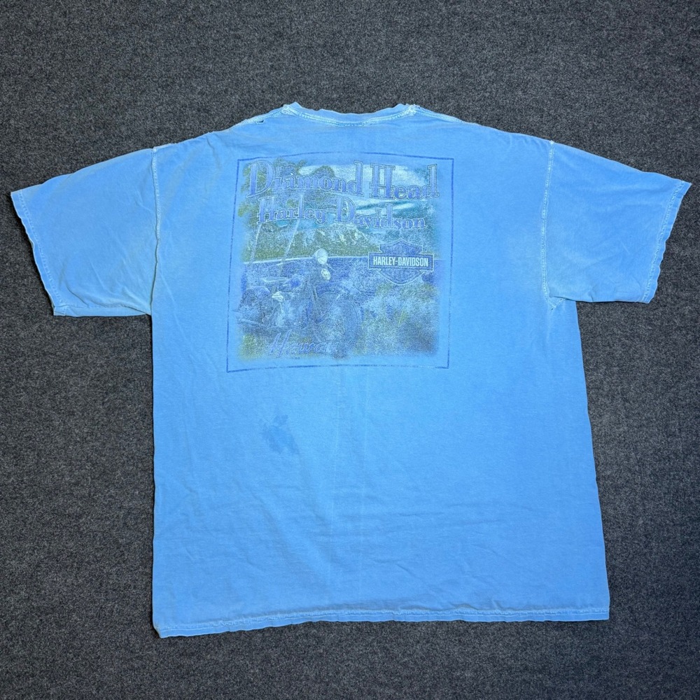Vintage Harley Davidson T Shirt Mens 2XL Blue Hawaii Graphic Distressed Tee